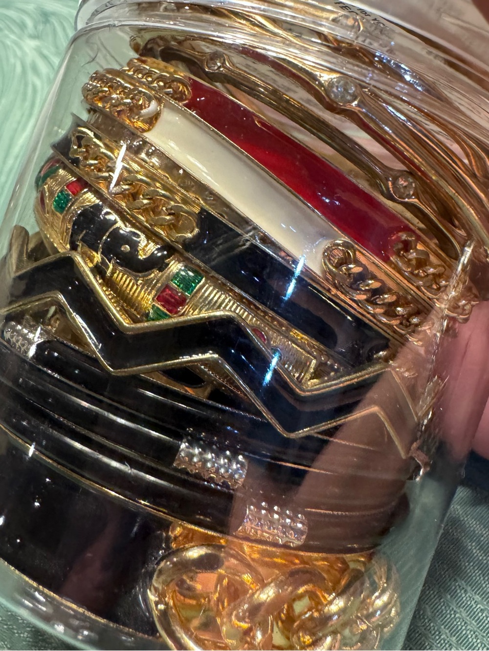Gold-Tone Multicolor Women's Bangle Stack - Red, White, Black